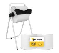 Dispensador de Papel Bobina Trípode + Pack de 2 Bobinas de Celulosa 300 metros | Portabobinas para Papel Industrial