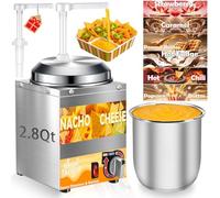 Dispensador de queso Nacho con bomba, calentador de queso nacho de 2.8 cuartos de galón, calentador de queso caliente de acero inoxidable con ajuste de temperatura de 6 niveles, dispensador de salsa