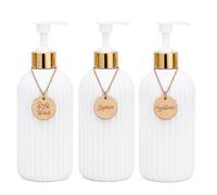 Dispensador Jabon Baño | Set de 3 Botes para Gel Champu y Acondicionador 500ML | Este Dosificador Jabon Baño es Elegante y Realzará el Estilo de tu hogar con 3 Colgantes de bambú