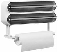 Dispensador magnético de film para alimentos – Cortador – Avanzado sistema 3 en 1 para sujetar rollos de cocina en la pared – Dispensador de plástico recargable
