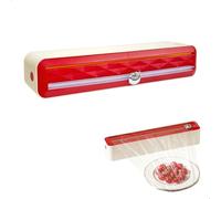 Dispensador Papel Aluminio y Film, Ventosa Cortador de Films, Porta Films con Cortador para Cocina, Organizador Papel Aluminio y Film para Cocinas Domésticas y Restaurantes, Rojo