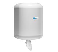 Dispensador Papel Bobina Mecha en contínuo para bobinas de máximo 210mm de diametro BlancoPlata Fácil instalación Llave de seguridad Resistente y duradero Compatible con todas las bobinas de mecha del