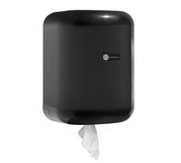 Dispensador Papel Bobina Mecha Negro en contínuo para bobinas de máximo 210mm de diametro BlancoPlata Fácil instalación Llave de seguridad Resistente y duradero Compatible con todas las bobinas de mec