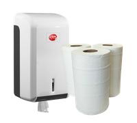 Dispensador para papel secamanos mini mecha blanco y pack 3 rollos Clim Profesional