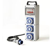Distribuidor con 3 tomas de corriente CEE, conector CEE, cable de 2 metros, protección IP65, disyuntor diferencial de 30mA
