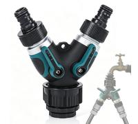 Distribuidor de agua de 2 vías con grifos de paso, distribuidor en Y para 1 | Distribuidor de manguera de jardín para manguera de jardín, lavadora y riego de jardín, 2 vías para Gardena