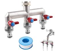 Distribuidor de agua de grifo de 3 vías: distribuidor de agua para jardín de latón para 3 adaptadores de manguera de jardín, 3 distribuidores de 3/4 pulgadas adaptador de 1/2 pulgadas con válvula de