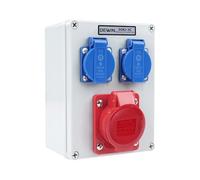 Distribuidor de Corriente de Pared, Enchufe Exterior Estanco 2x 220V Enchufes Schuko 16 Enchufes CEE 16A 5P (3P+N+E) Caja Cuadro Electrico IP66 Impermeable para Construcción, Interiores y Exteriores