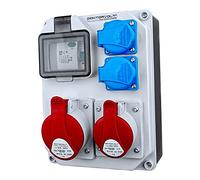 Distribuidor de corriente para construcción, distribuidor de pared con cable, interruptor de protección HL-FI 1 x 16 A, 1 x 32 A, 2 x 230 V, distribuidor de corriente 7242