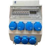 Distribuidor de enchufes, panel de distribución eléctrica de 7 enchufes Schuko de 230V, con protectores Hager, contador de energía, y conexión para 3 fases. Modelo: ROS11/x-25/S 95H-2