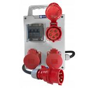 Distribuidor de energía, 2x16A, 400V, 1x32A, con protección B16, trifásico, aproximadamente 3 metros de longitud