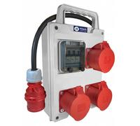 Distribuidor de energía, 3 salidas de 32A, con protección C25, trifásico, aproximadamente 10 metros de longitud
