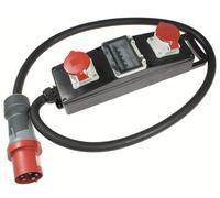 Distribuidor de energía de caucho completo as-Schwabe, CEE 400V 63A, 5G16, para conexión a 2 enchufes CEE 400V 32A, grado de protección IP44