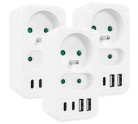 Distribuidor Maclean MCE249 2 tomas de red 2x USB A | carga rápida 2x USB C PD 20 W | máx. 3680 W | centro de alimentación compacto (Blanco, 3 unidades)