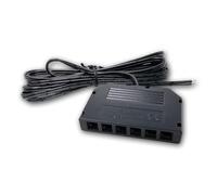 Distribuidor mini AMP de 6 vías con cable de conexión - Distribuidor LED 6x salidas - Tomas AMP, entrada con extremo de cable abierto, negro, protección contra polaridad inversa