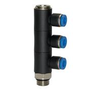 Distribuidor múltiple en L serie azul, 3 posiciones, giratorio, G 1/2 a, para llave de diámetro exterior de 12 mm, Máx. 15 bar, plástico/MS vern.