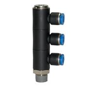 Distribuidor múltiple en L serie azul, 3 posiciones, giratorio, R 1/2 a, para llave de diámetro exterior de 8 mm, Máx. 15 bar, plástico/MS vern.