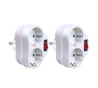 DISTRIBUX Adaptador Enchufes Europeos con 2 Tomas 1 Interruptor Enchufe de Pared Con Protección Infantil16A 250V MAX.3680W Blanco 2Pcs