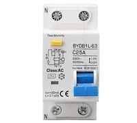 Disyuntor De Corriente Residual AC 230V 30mA 1P N Protector Contra Fugas Protección Contra Sobrecarga Interruptor De Aire Para Líneas Distribución De Iluminación Residencial Sistema Solar Fotov (25A)