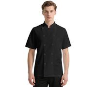 DiULi Chaquetas Cocinero Hombre, Chaquetilla de Chef Mujer, Camisa de Cocinero Manga Corta, Uniforme de Camisa con Botónes,Abrigo de Trabajo Camarero Unisex para Hosteleria,Cocina,Restaurante (Negro)