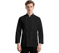 DiULi Chaquetilla Chef Hombre y Mujer, Chaqueta de Chef Manga Larga, Chaquetas Cocinero, Casaca Cocina Uniforme con Botónes, Abrigo de Trabajo Camarero Unisex para Hosteleria,Cocina,Restaurante Negro
