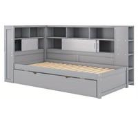 Diván cama - 90x200 cm y 90x190 cm - Gris - Con cama extensible - Con espacio de almacenamiento - Sin colchón