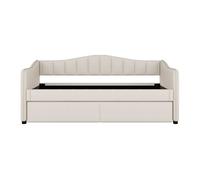 Diván cama con led 90x200cm + cama nido 90x190cm - tapizado en tela de lino - beige (colchón no incluido)