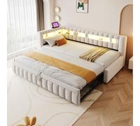 Diván cama tapizado, 90x200 cm, con iluminación LED, cabecero, puerto de carga USB, tapizado en terciopelo, sin colchón