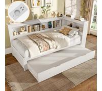Diván de Madera de Pino con Cama Nido, Dormitorio, Blanco, 90x200 cm