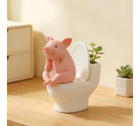 Divertida figura de cerdo de inodoro, decoración de baño de lujo, adorno de escritorio juguetón, acento artístico para el hogar, escultura de humor elegante, regalo único para adultos, pieza de