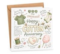 Divertida tarjeta de aniversario de boda con sobre para marido, esposa o pareja, tarjeta de aniversario de algodón con 730 días de caída, bonitos juegos de palabras románticos y colorido diseño de