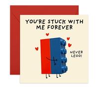 Divertida tarjeta de aniversario o San Valentín para él y ella, "You're Stuck with Me", bonito juego de palabras inspirado en LEGO para esposa, marido, pareja, novia, novio, cónyuge, mujeres, hombres
