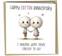 Divertida tarjeta de segundo aniversario, diseño único, "Happy Cotton Anniversary" 2 Amazing years down, forever to go #1727