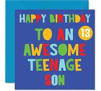 Divertidas tarjetas de cumpleaños 13 para hijo, impresionante hijo adolescente 13, tarjeta de feliz cumpleaños 13 para hijo de mamá o papá, regalos de cumpleaños para hijo, 145 mm x 145 mm, tarjetas