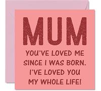 Divertidas tarjetas de cumpleaños para mamá - Loved You Since I was Born - Tarjeta de feliz cumpleaños de hijo e hija, regalos de cumpleaños para madre, 145 mm x 145 mm, tarjetas de felicitación para