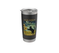 Divertido Van Gogh Girasoles Cat Meme Van Gogh Art Graphic Vaso térmico de acero inoxidable de doble pared