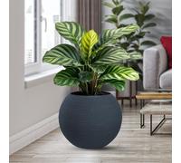 DIVINA GARDEN Jarrón redondo de resina de exterior e interior para plantas con esfera de diseño, diámetro 40 x 33 cm, color gris