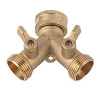 Divisor de Conector del Grifo 3/4 Pulgadas para Manguera de Jardín en Latón, 2 Salidas con Válvulas Individuales, Suitable for Sistemas de Riego, Limpieza Exterior, Riego de Flores, Césped y Verduras