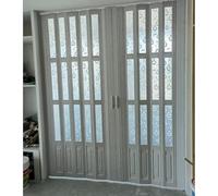 Divisor de habitación de PVC personalizado de 75 a 95 pulgadas de alto, puerta corredera blanca con asas para oficina, cocina, sala de estar, paneles acrílicos (55 x 85 pulgadas, 140 x 216 cm)