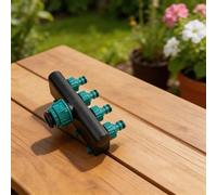 Divisor de manguera de agua de 4 vías, divisor de grifo de jardín con válvulas de cierre individuales, colector de grifo exterior a prueba de fugas para riego eficiente, cuidado del césped y plantas