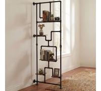 Divisores de espacio con estantería HWC-P10, estantería para sala de estar, estante de almacenamiento, estilo industrial, metal y melamina, MVG, 203x80x20 cm, color marrón