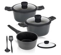 DIVORY Juego de ollas - 8 piezas, con asas desmontables - Olla con mango de 18 cm, cacerola de 20 cm, olla de 24 cm con tapa, ollas para inducción, ollas con revestimiento