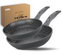 DIVORY Juego de sartenes de 2 piezas 24, 28cm inducción - sartén universal grande con revestimiento antiadherente para todo tipo de cocinas - apta para lavavajillas (mango: aspecto madera oscura)