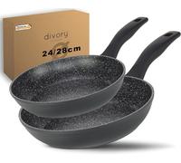 DIVORY, juego de sartenes de 2 piezas: sartén de 24 cm, sartén de 28 cm, apto para inducción. Sartén universal con revestimiento antiadherente, apta para todo tipo de cocinas. Mangos seguros, apta par