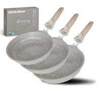 DIVORY Juego de sartenes de cerámica de 20, 24 y 28 cm: sartenes con mango desmontable, revestimiento cerámico, aptas para inducción, sin PFAS ni PTFE (Natura, juego de 3 unidades (20/24/28 cm))