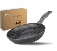DIVORY Sartén 24cm Inducción - Sartén universal grande con revestimiento antiadherente para todo tipo de cocinas - Asas seguras, apta para lavavajillas (24cm, Aspecto madera oscura)