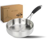 DIVORY Sartén acero inoxidable 16 cm - Sin recubrimiento, sin PTFE ni PFOA, para inducción, sartén pequeña sin revestimiento (PURA, 16 cm)