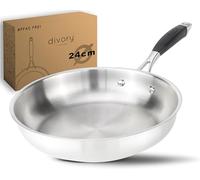 DIVORY Sartén acero inoxidable 24 cm - Sin recubrimiento, sin PTFE ni PFOA, para inducción, sartén pequeña sin revestimiento (PURA, 24 cm)