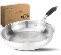 DIVORY Sartén acero inoxidable 28 cm - Sin recubrimiento, sin PTFE ni PFOA, para inducción, sartén grande sin revestimiento (PURA, 28 cm)