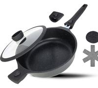 DIVORY Sartén para estofar de 28 cm, apta para inducción, sartén para servir con tapa de 4,2 litros. Mango desmontable, olla antiadherente apta para horno, olla de aluminio para estofar de alta calida